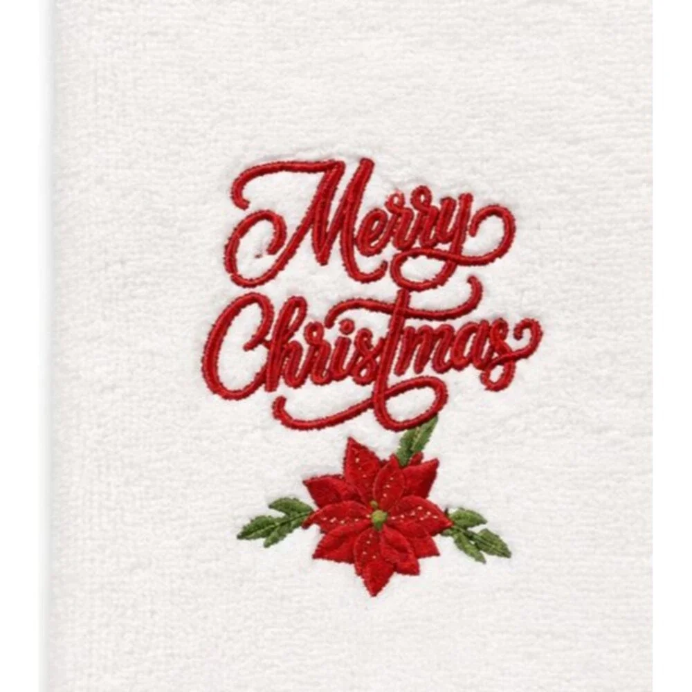 Avanti Merry Christmas Fingertip Towels Set of 2 Embroidered Poinsettia Guest